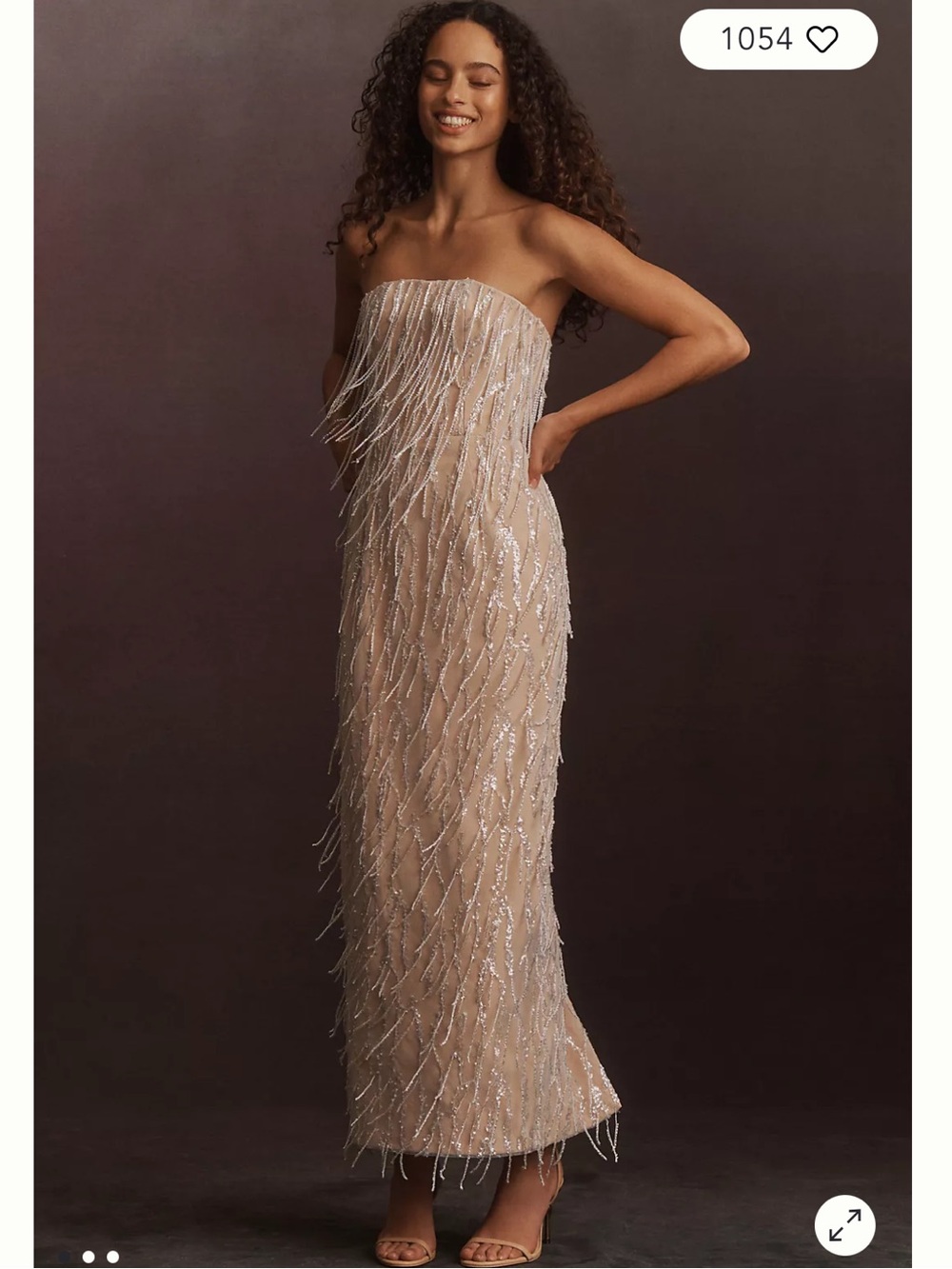 helsi ramona tan silver tassel beaded strapless maxi gown dress size small NEW